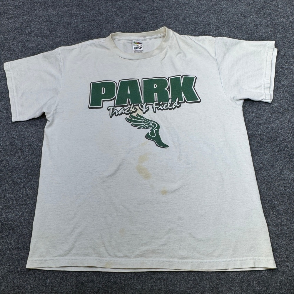 Fruit of the Loom T Shirt Mens L White Park Track & Field Graphic 90s Vintage